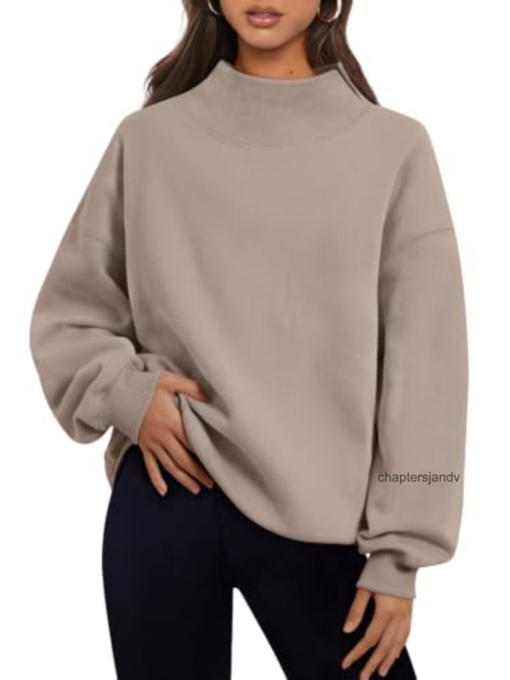 Oversized Mock Neck Sweatshirt Fleece Lined Pullover Casual Fall